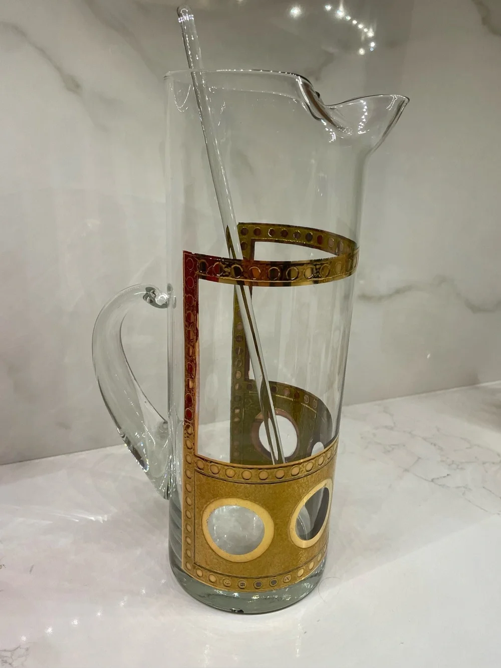Vintage Culver Antigua Martini Pitcher and Glasses Antique Gold Crackle 13 Piece